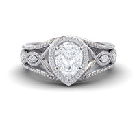 White Diamond Vintage-Inspired Halo Milgrain Marquise Accented Engagement Ring - Angela