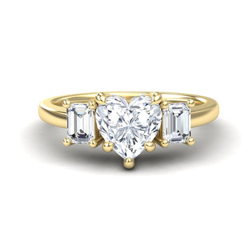 White Diamond Hidden Halo Three Stone Engagement Ring - Katie