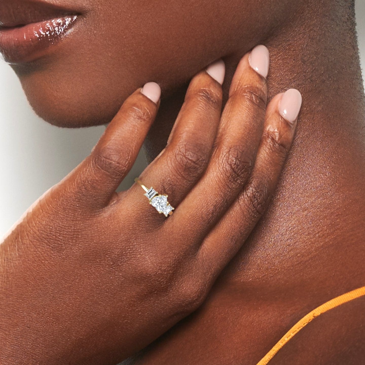 White Diamond Hidden Halo Three Stone Engagement Ring - Katie