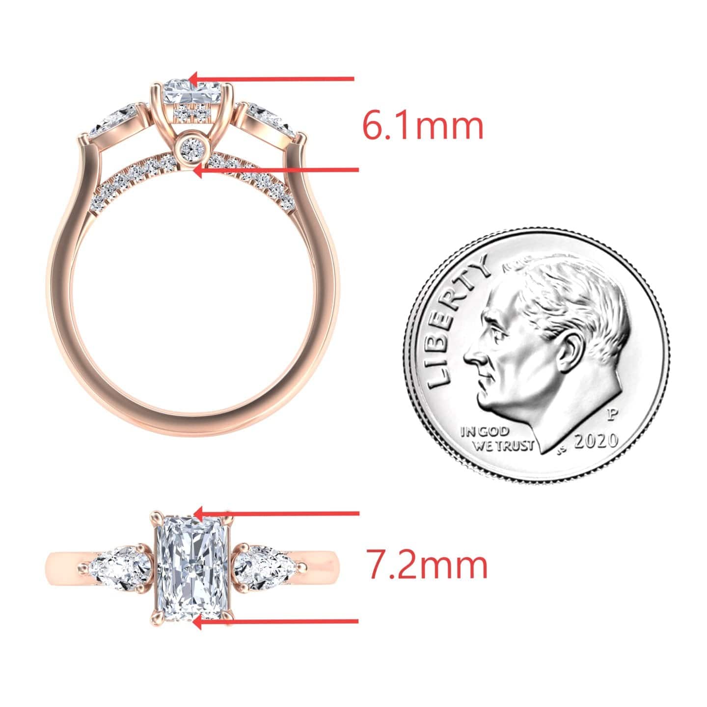 White Diamond Elegant Three Stone Engagement Ring - Heidi