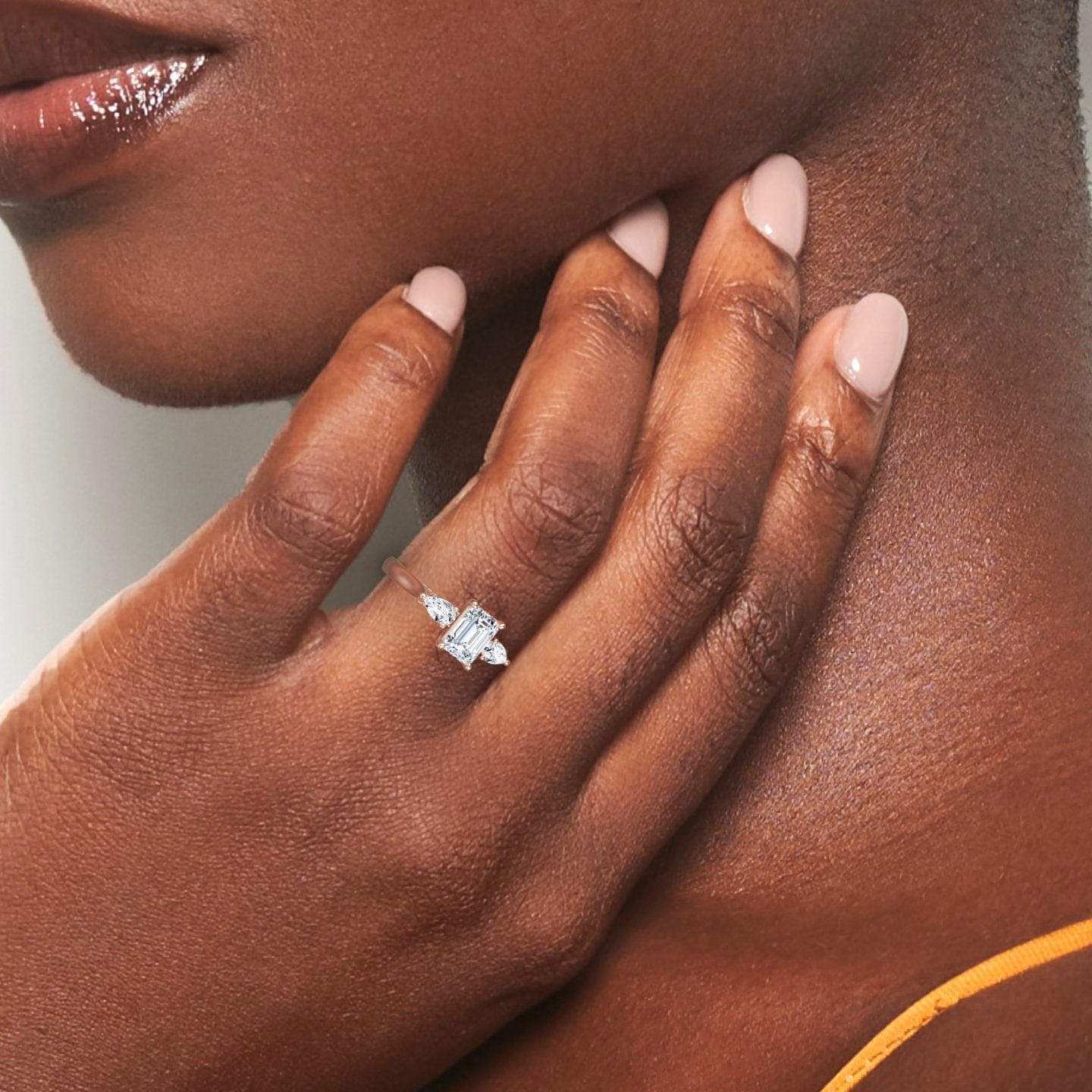 White Diamond Elegant Three Stone Engagement Ring - Heidi