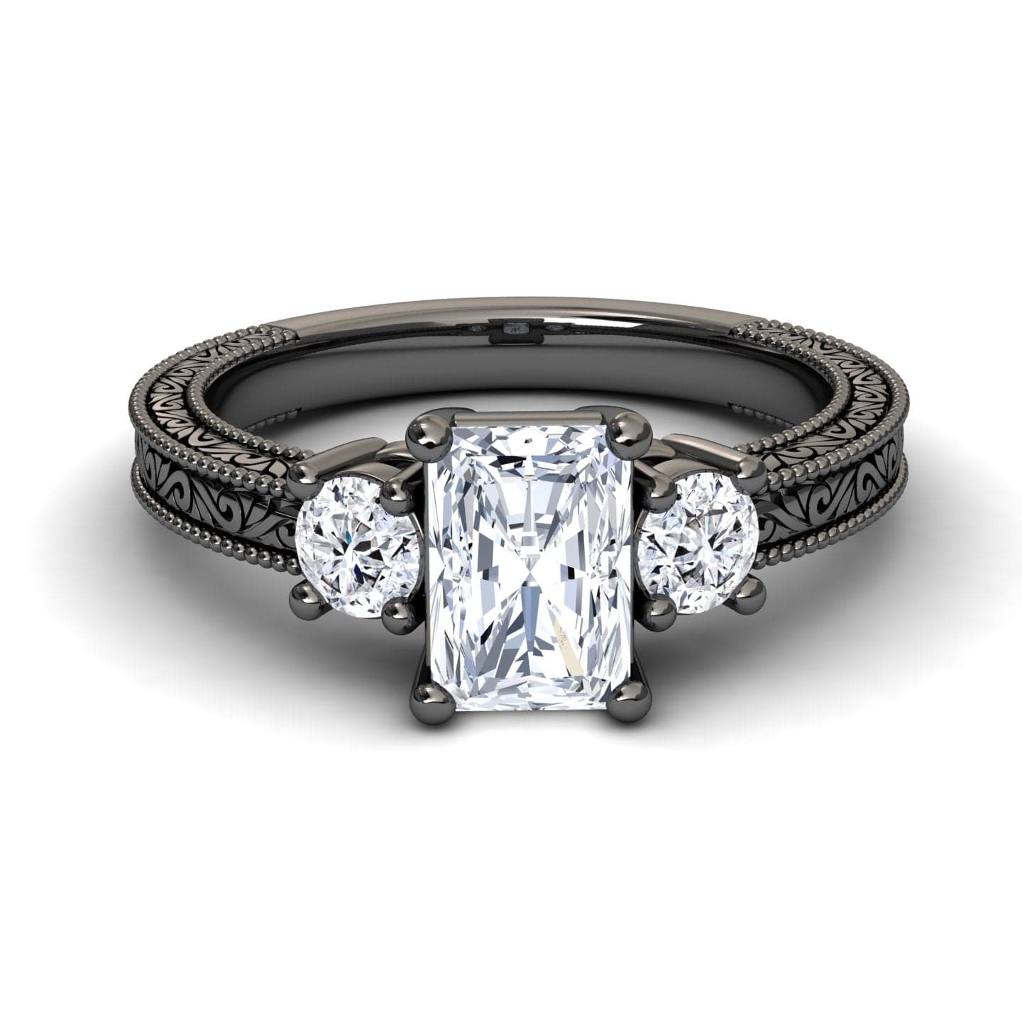 White Diamond Three-Stone Vintage Accented Engagement Ring - Jessica