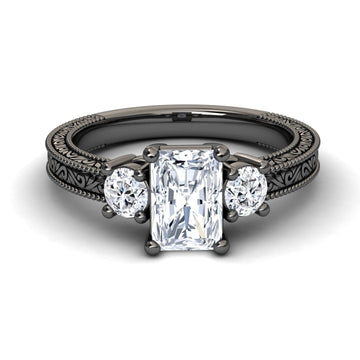White Diamond Three-Stone Vintage Accented Engagement Ring - Jessica