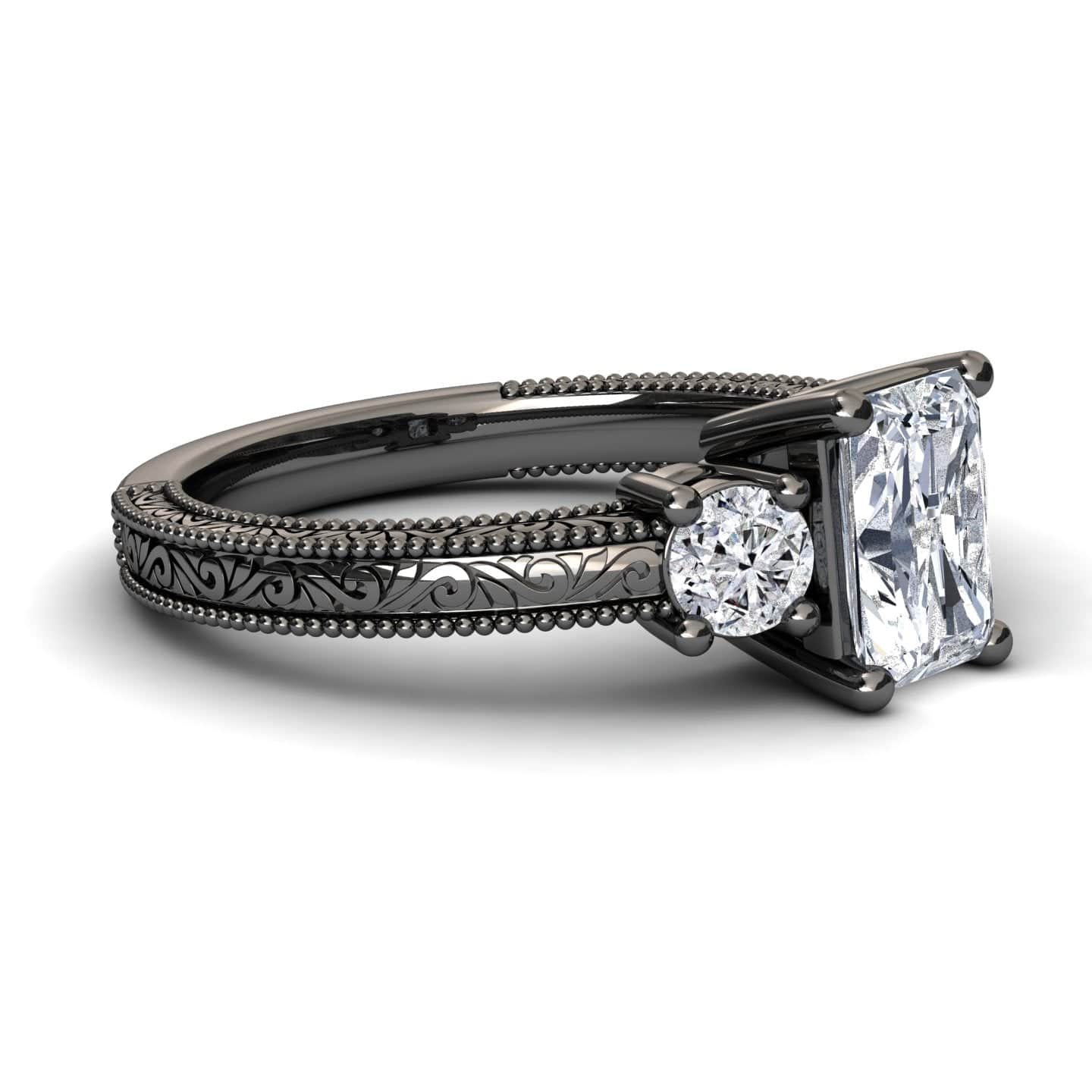 White Diamond Three-Stone Vintage Accented Engagement Ring - Jessica