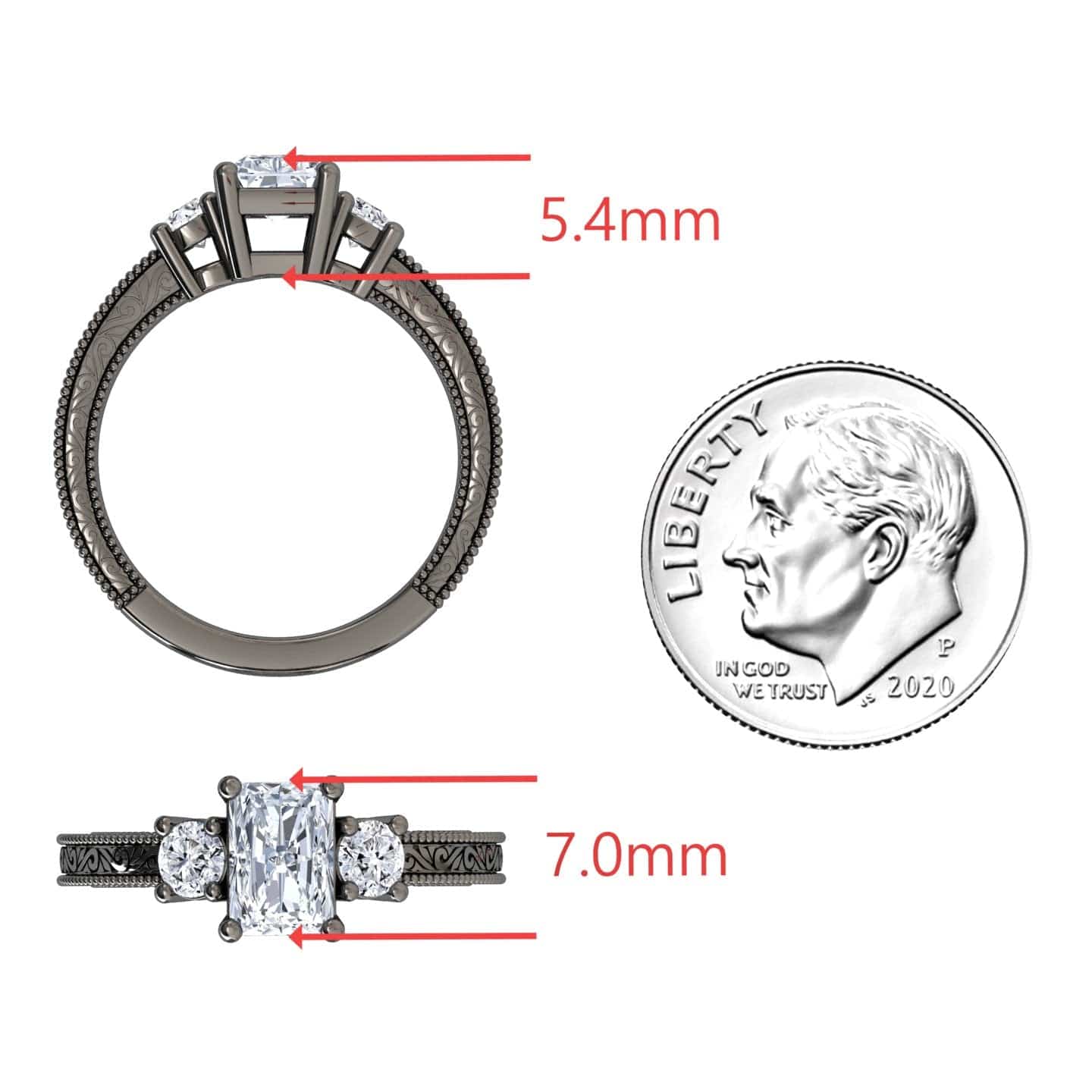 White Diamond Three-Stone Vintage Accented Engagement Ring - Jessica