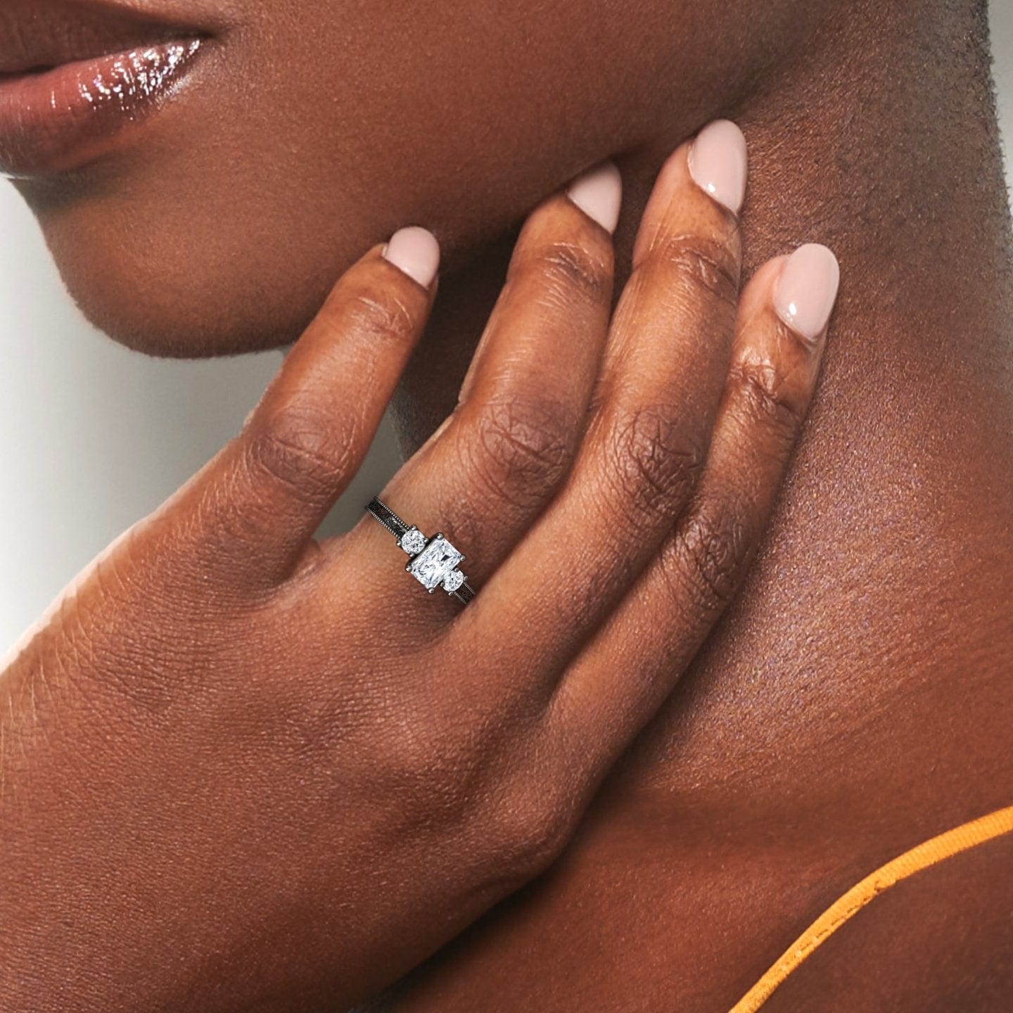 White Diamond Three-Stone Vintage Accented Engagement Ring - Jessica