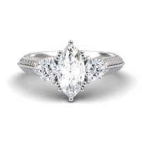 White Diamond Vintage Three-Stone Milgrain Engagement Ring - Kathryn