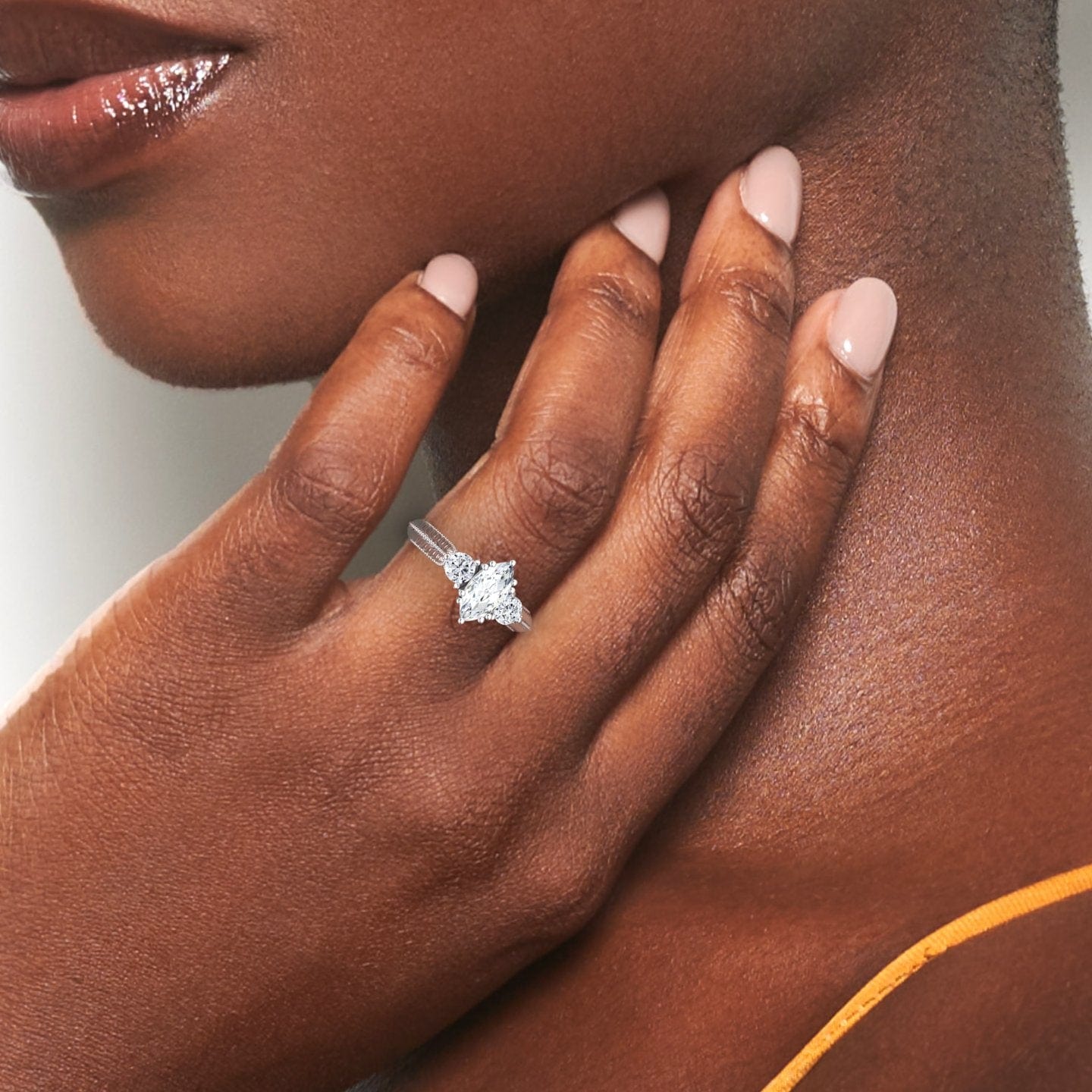 White Diamond Vintage Three-Stone Milgrain Engagement Ring - Kathryn