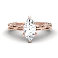 White Diamond Wheat Engraved Solitaire Engagement Ring - Blair