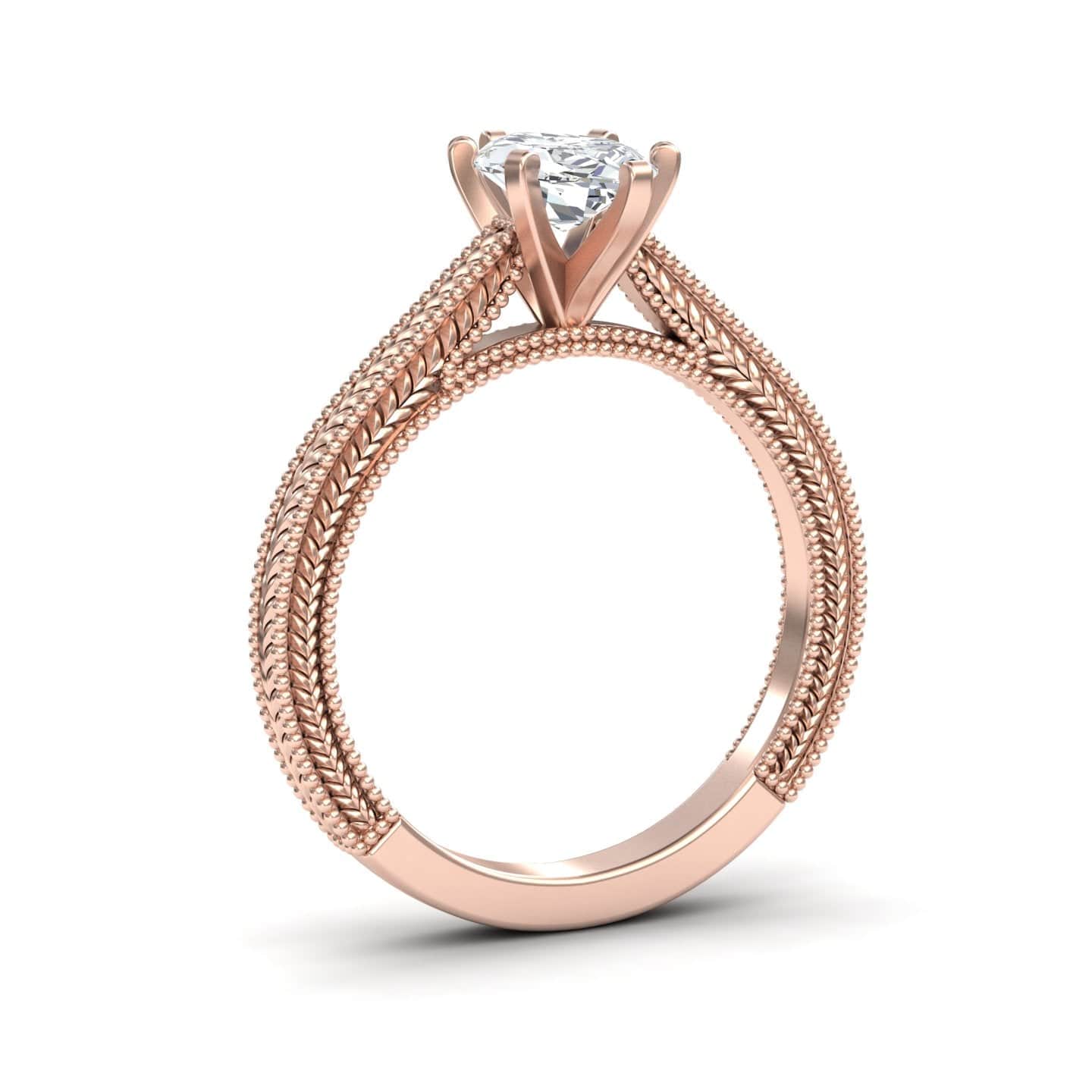 White Diamond Wheat Engraved Solitaire Engagement Ring - Blair