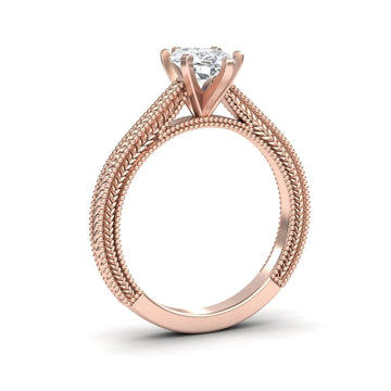 White Diamond Wheat Engraved Solitaire Engagement Ring - Blair