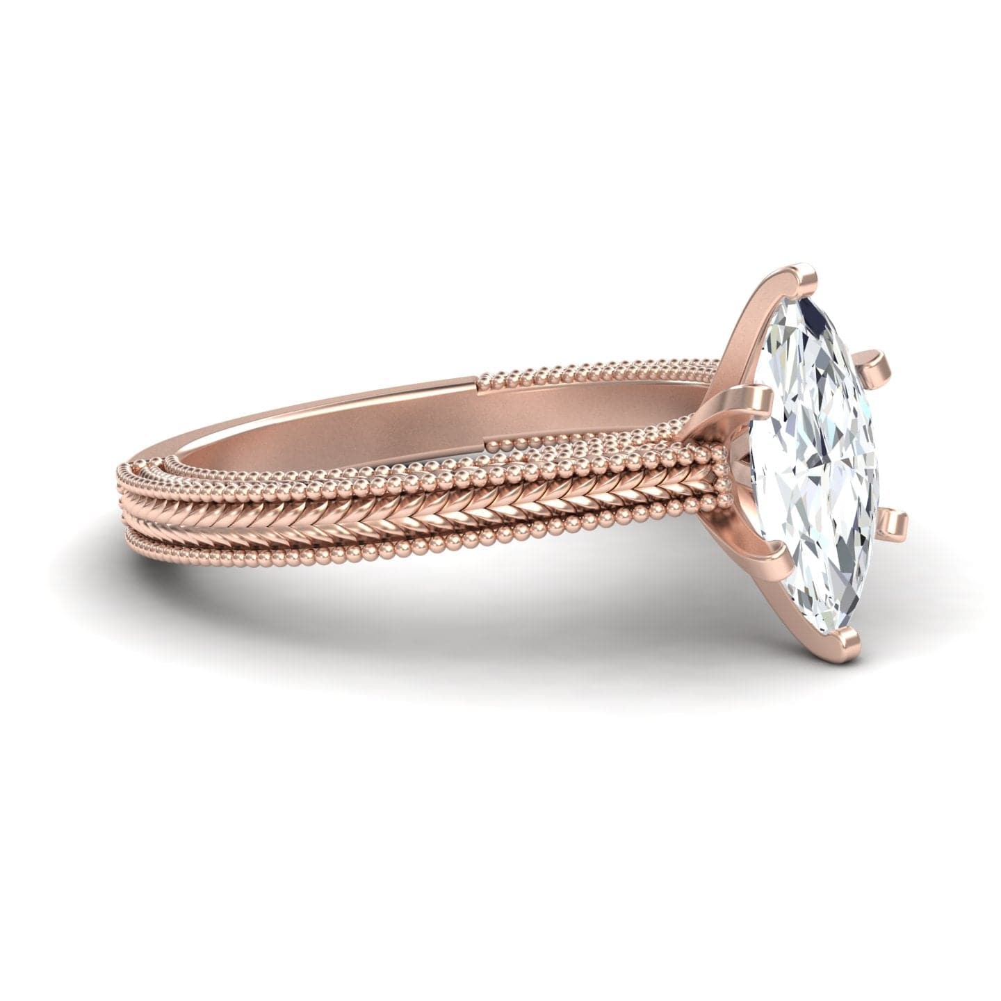 White Diamond Wheat Engraved Solitaire Engagement Ring - Blair