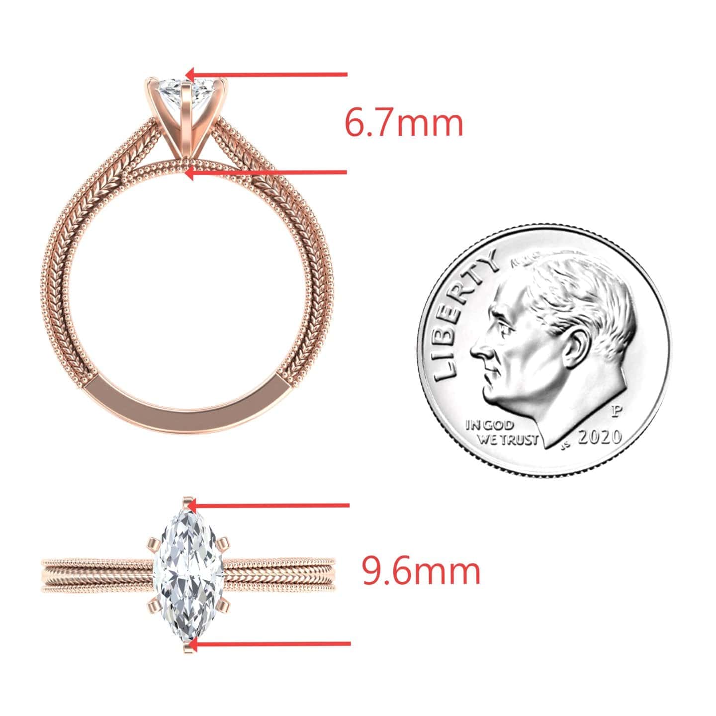 White Diamond Wheat Engraved Solitaire Engagement Ring - Blair