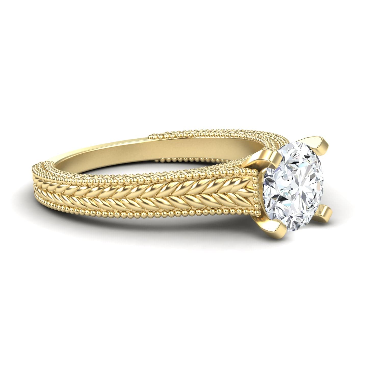 White Diamond Vintage Rope Solitaire Engagement Ring - Darcy