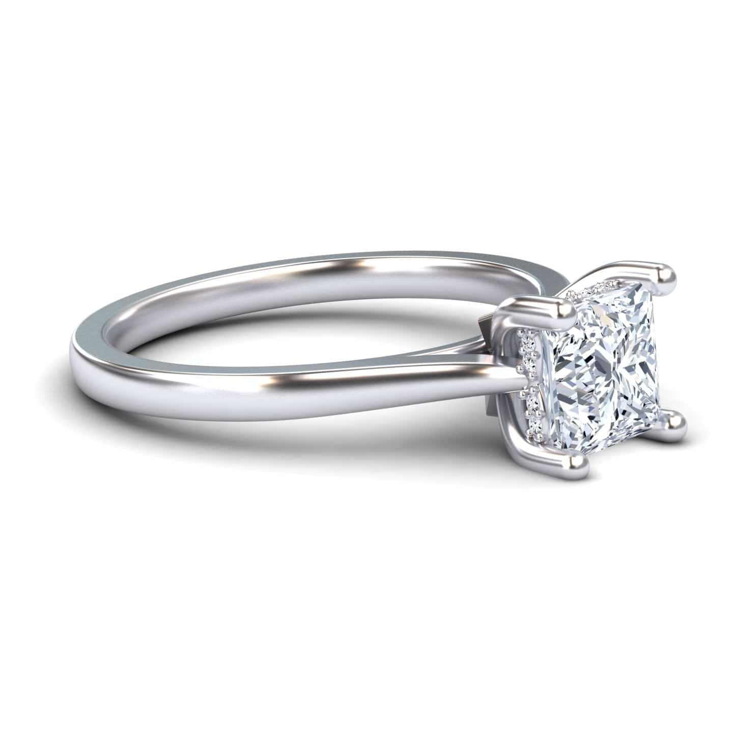 White Diamond Hidden Halo Solitaire Engagement Ring - Amy