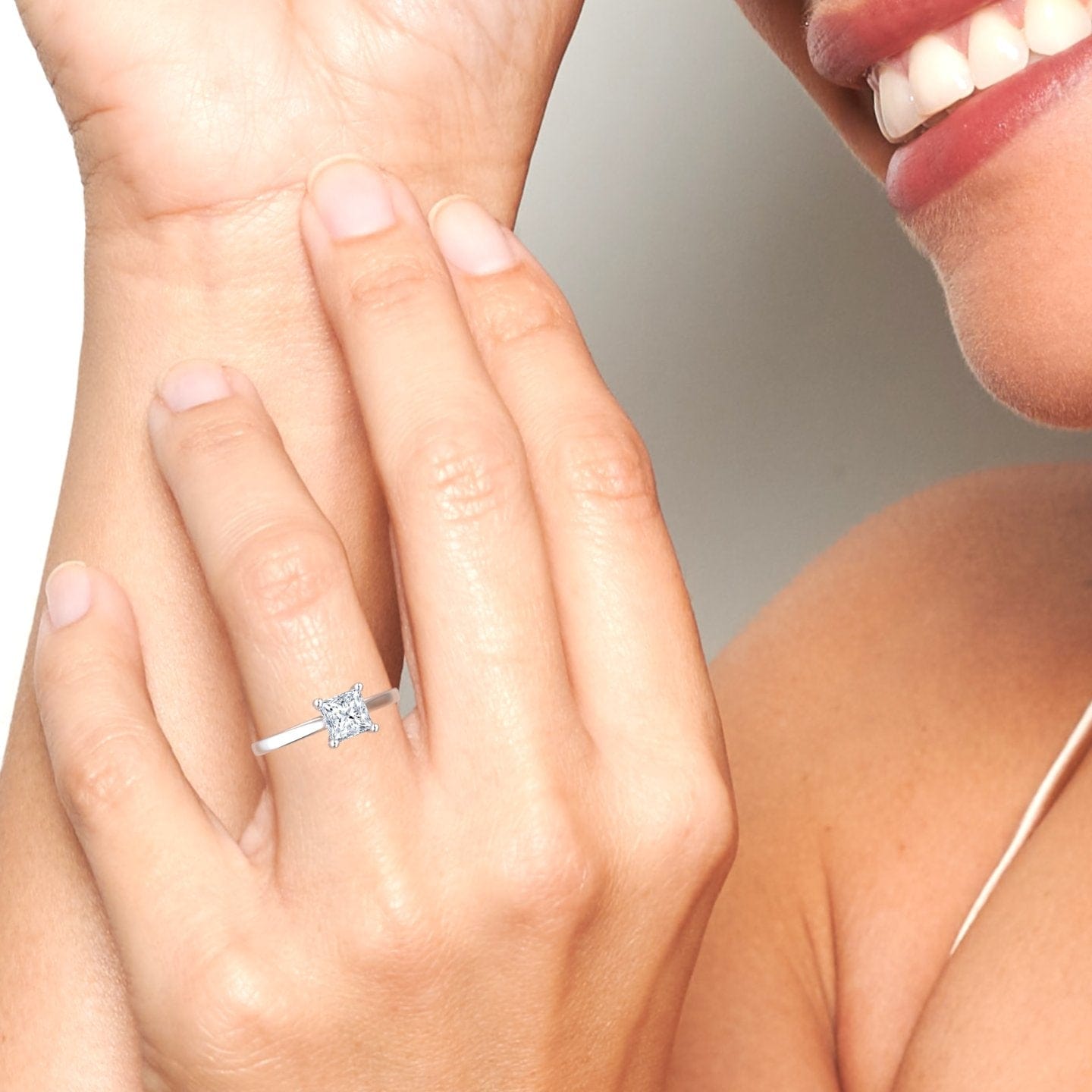 White Diamond Hidden Halo Solitaire Engagement Ring - Amy