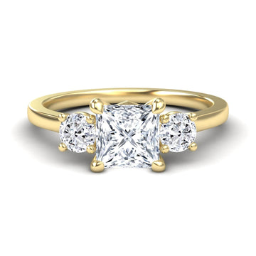 White Diamond Three Stone Hidden Accent Engagement Ring - Alexis