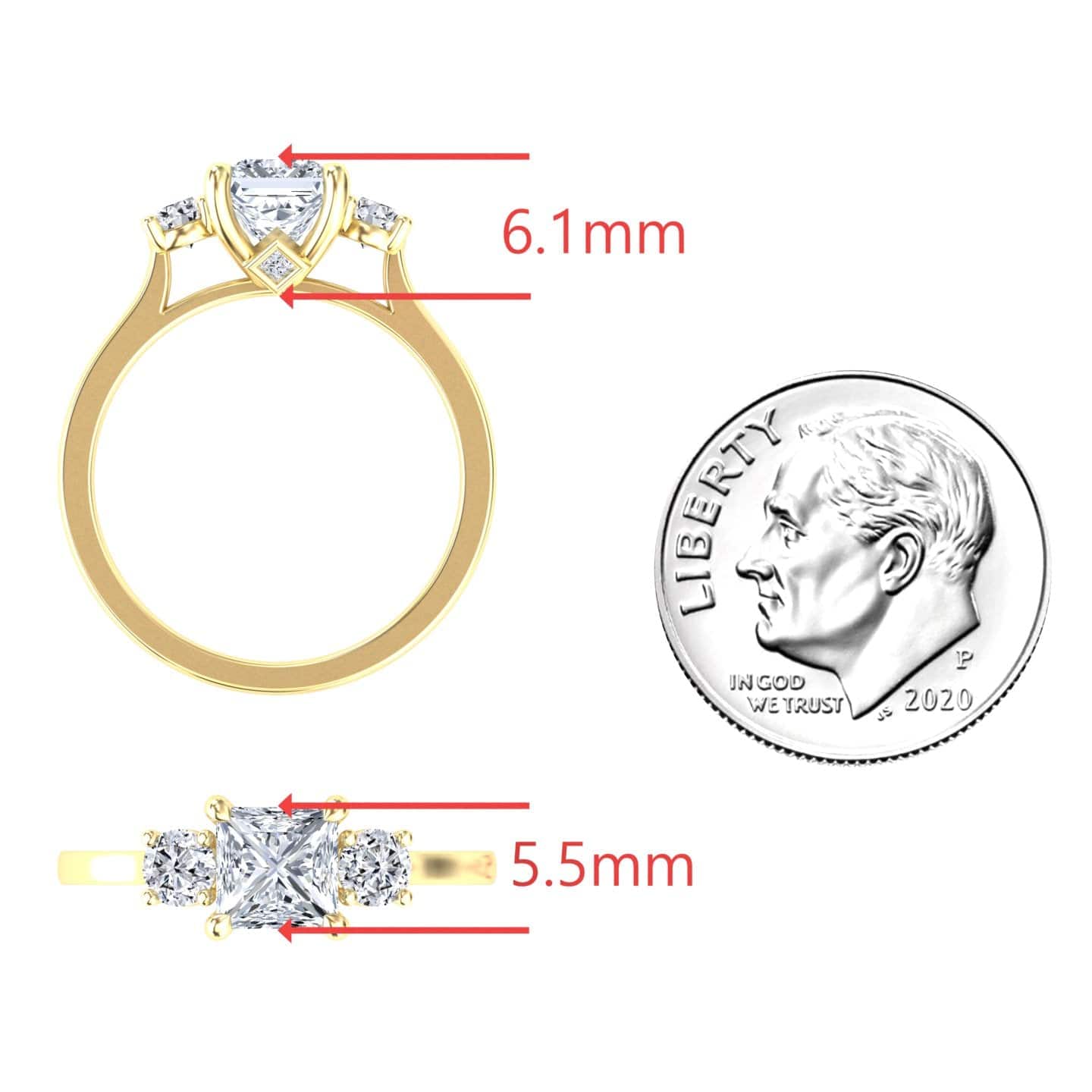 White Diamond Three Stone Hidden Accent Engagement Ring - Alexis