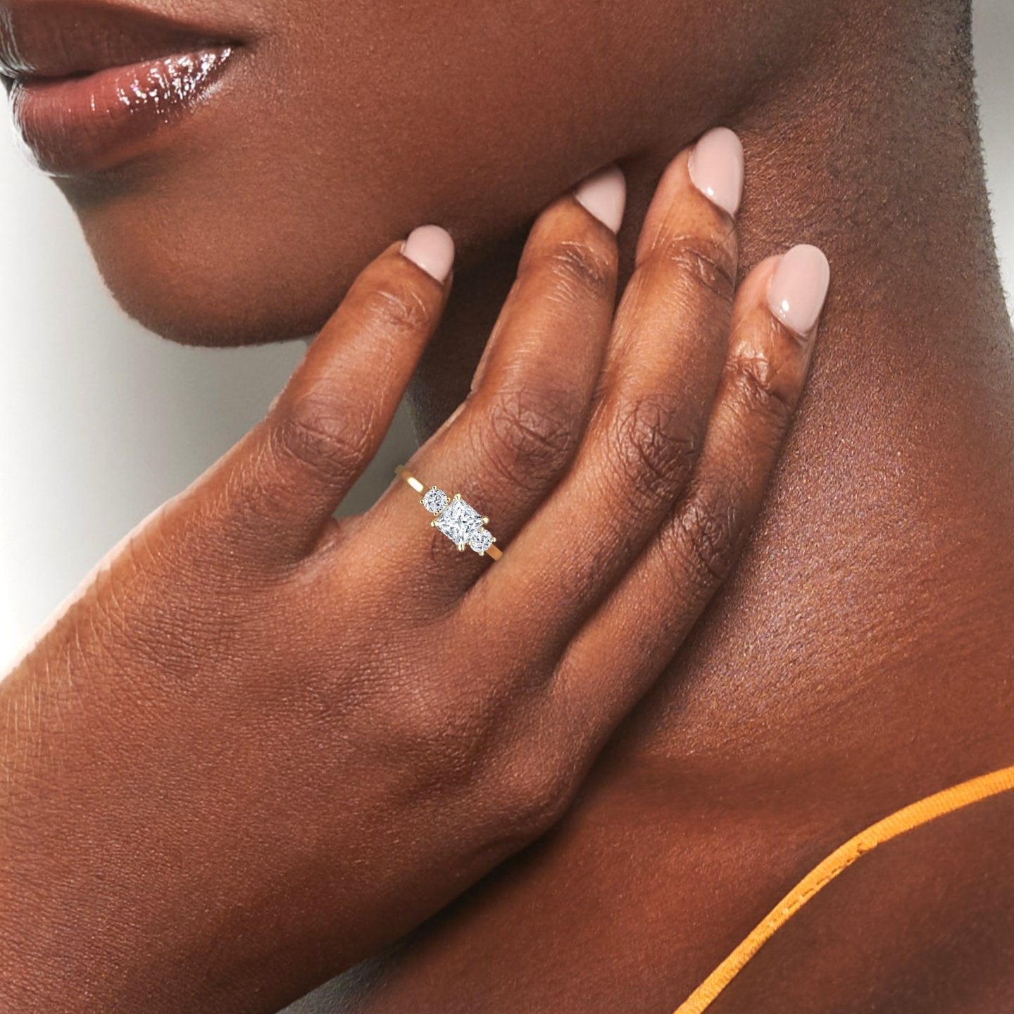 White Diamond Three Stone Hidden Accent Engagement Ring - Alexis