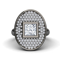 White Diamond Oval Bezel Pave Cocktail Engagement Ring - Leah