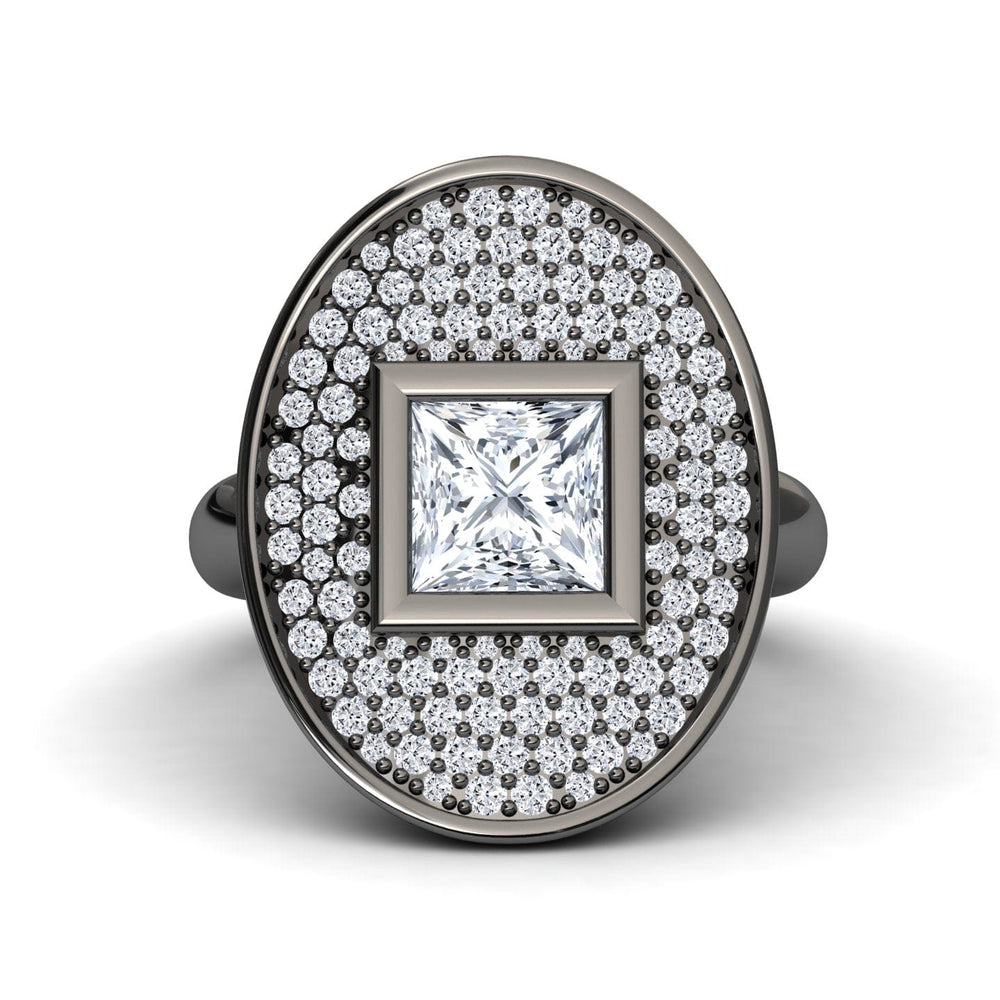 White Diamond Oval Bezel Pave Cocktail Engagement Ring