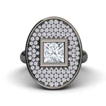 White Diamond Oval Bezel Pave Cocktail Engagement Ring - Leah