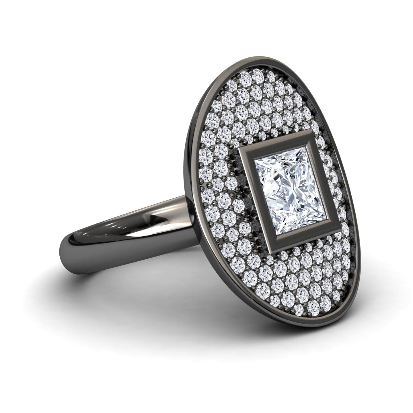 White Diamond Oval Bezel Pave Cocktail Engagement Ring - Leah