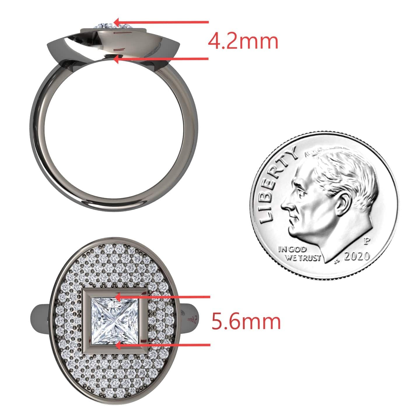 White Diamond Oval Bezel Pave Cocktail Engagement Ring - Leah