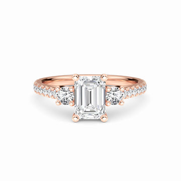 White Diamond Classic Three-Stone Pave Engagement Ring - Sienna