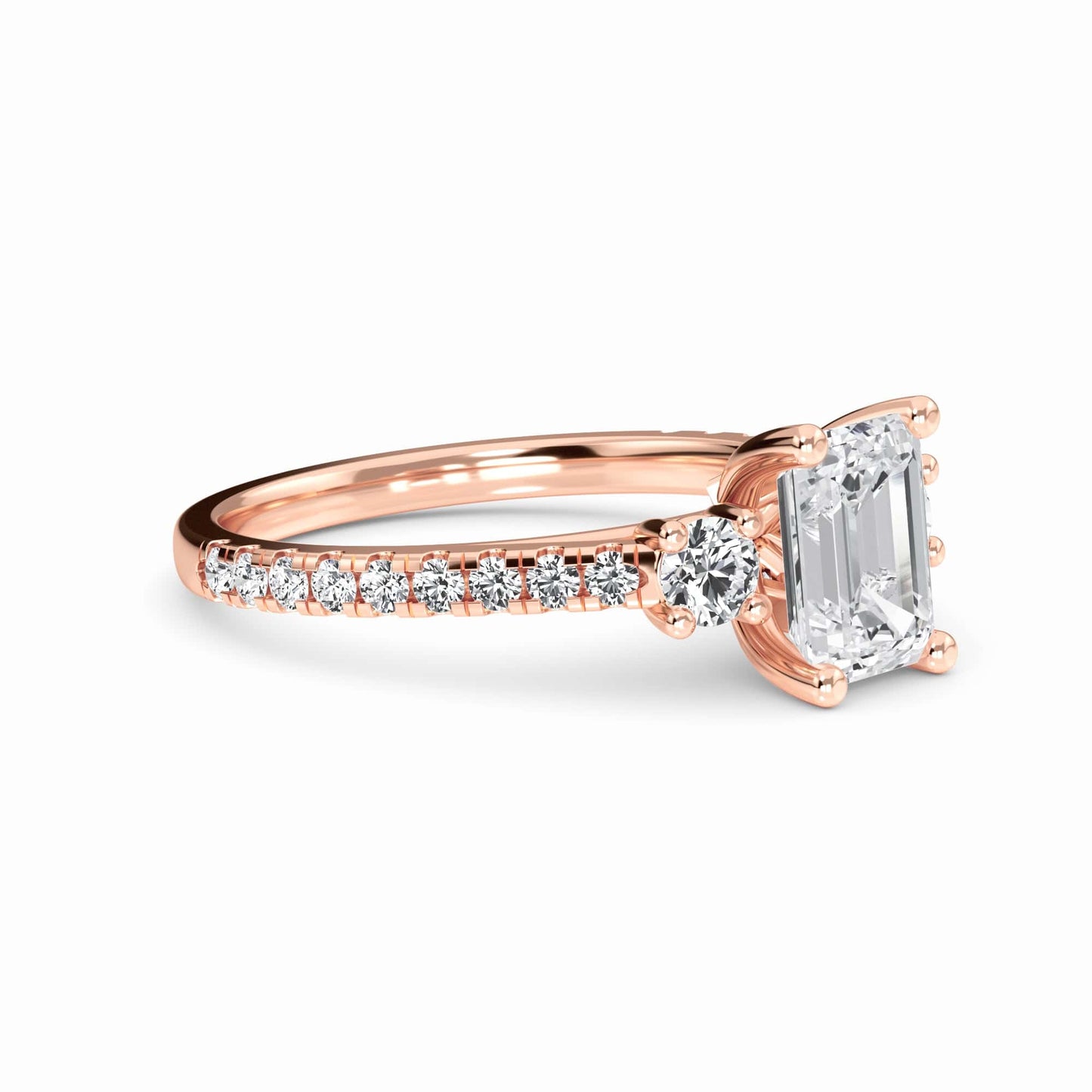 White Diamond Classic Three-Stone Pave Engagement Ring - Sienna