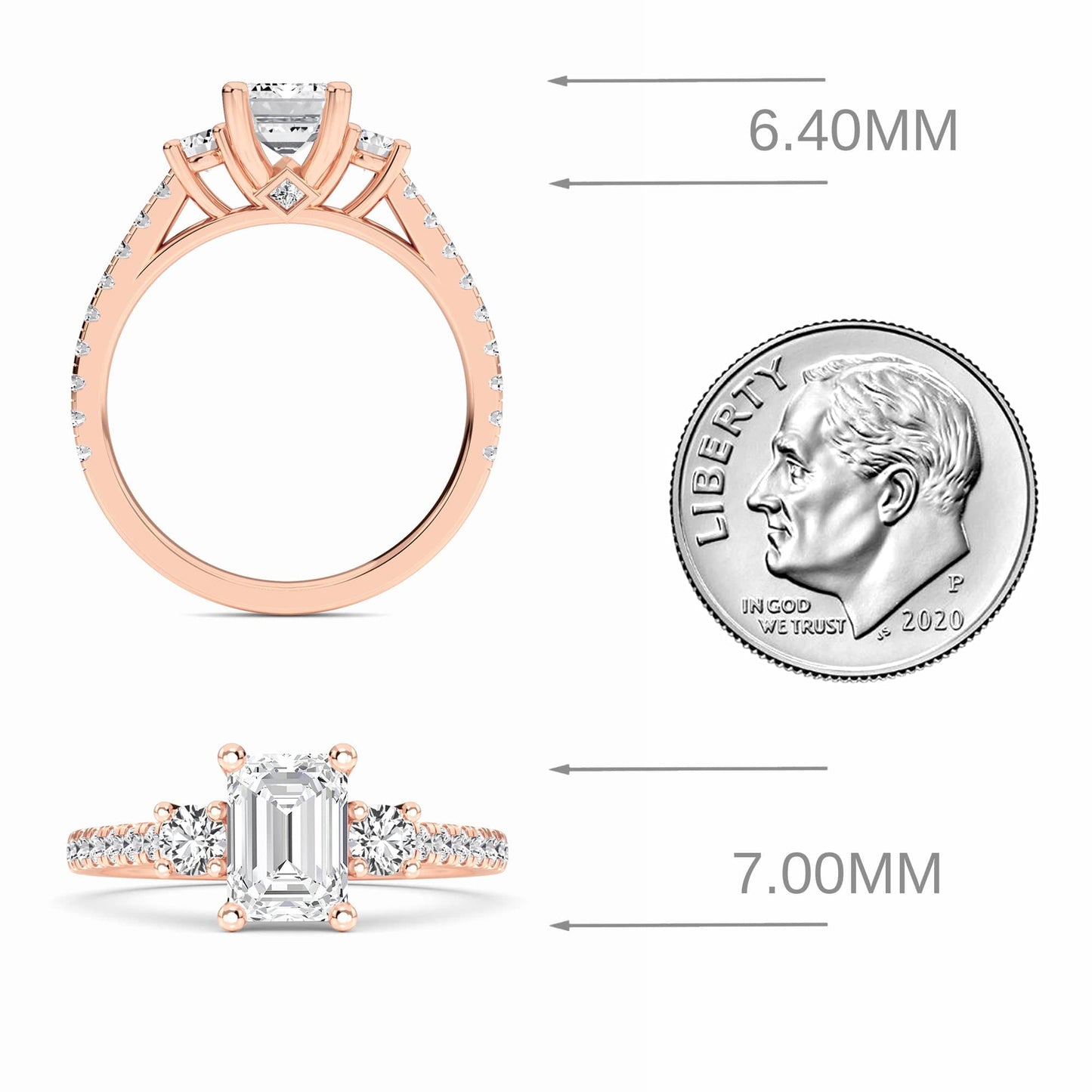 White Diamond Classic Three-Stone Pave Engagement Ring - Sienna