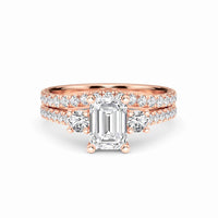 White Diamond Pave Bridal Set Three Stone Engagement Ring - Melissa