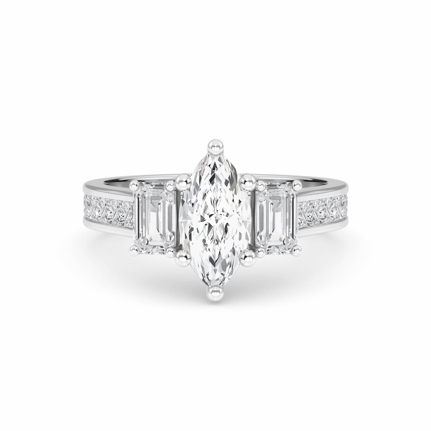 White Diamond Classic Elegance Three-Stone Engagement Ring - Sloan