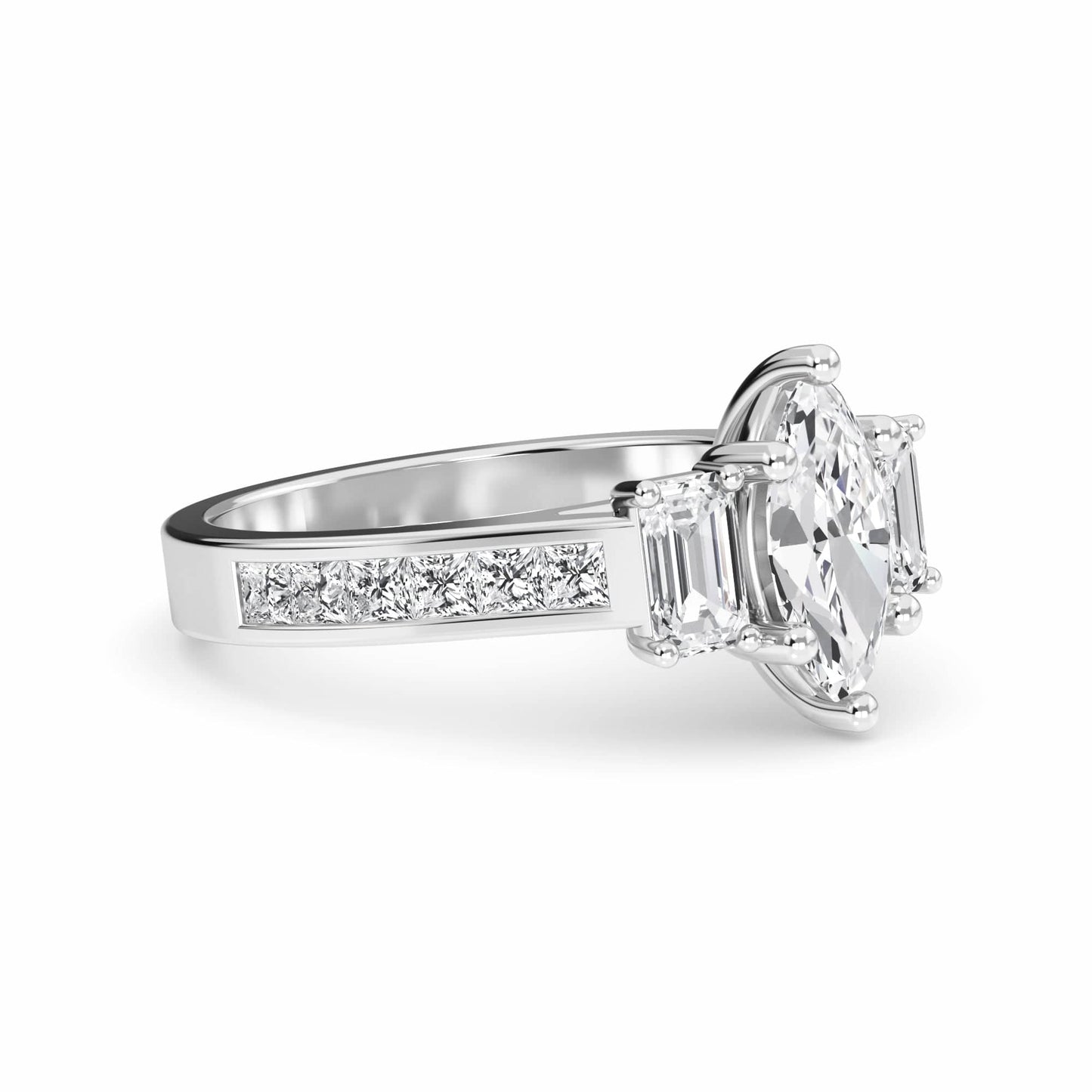 White Diamond Classic Elegance Three-Stone Engagement Ring - Sloan