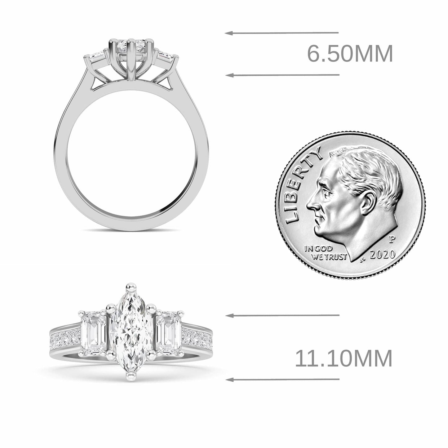 White Diamond Classic Elegance Three-Stone Engagement Ring - Sloan