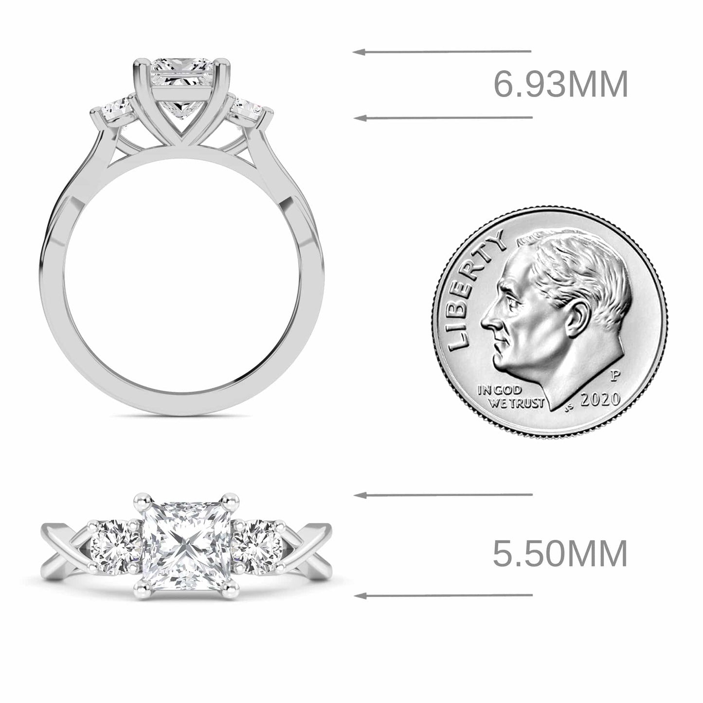 White Diamond Elegant Three Stone Engagement Ring - Remington