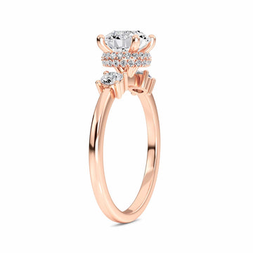 White Diamond Hidden Halo Three Stone Engagement Ring - Ridhi