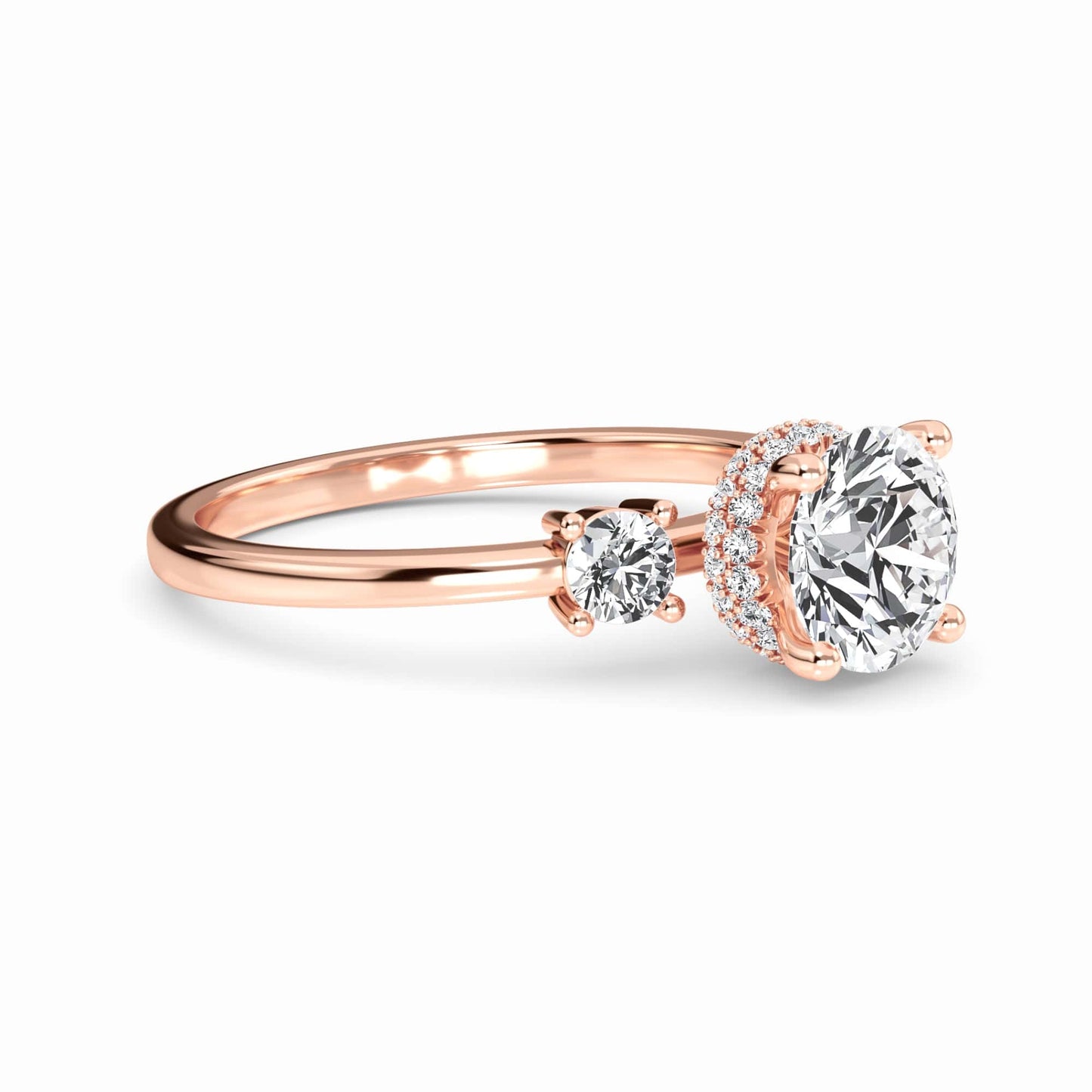 White Diamond Hidden Halo Three Stone Engagement Ring - Ridhi