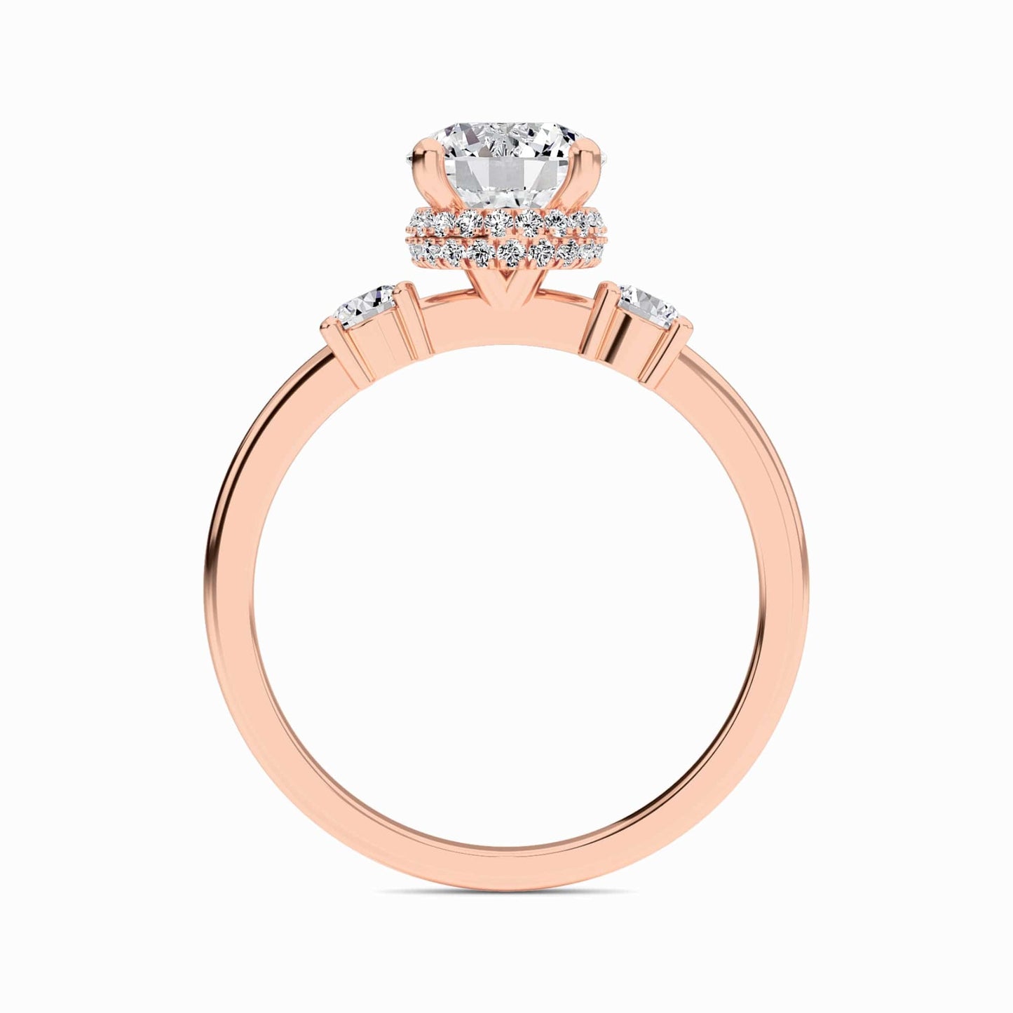 White Diamond Hidden Halo Three Stone Engagement Ring - Ridhi