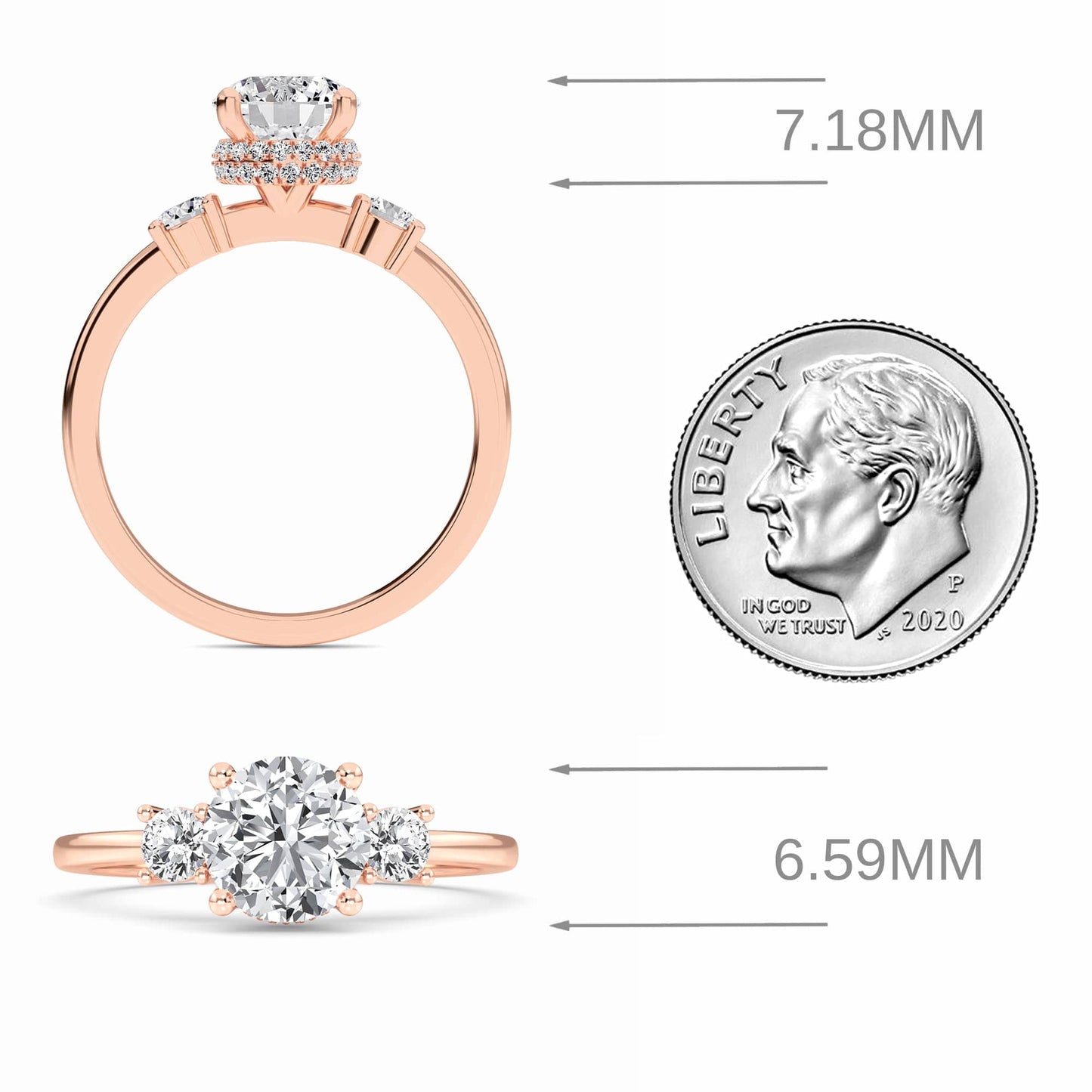 White Diamond Hidden Halo Three Stone Engagement Ring - Ridhi
