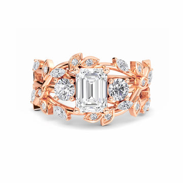 White Diamond Nature-Inspired Three-Stone Engagement Ring - Adelyn