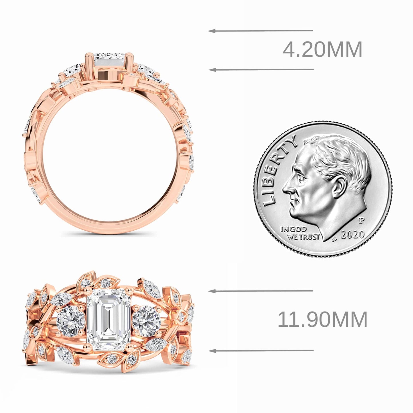 White Diamond Nature-Inspired Three-Stone Engagement Ring - Adelyn