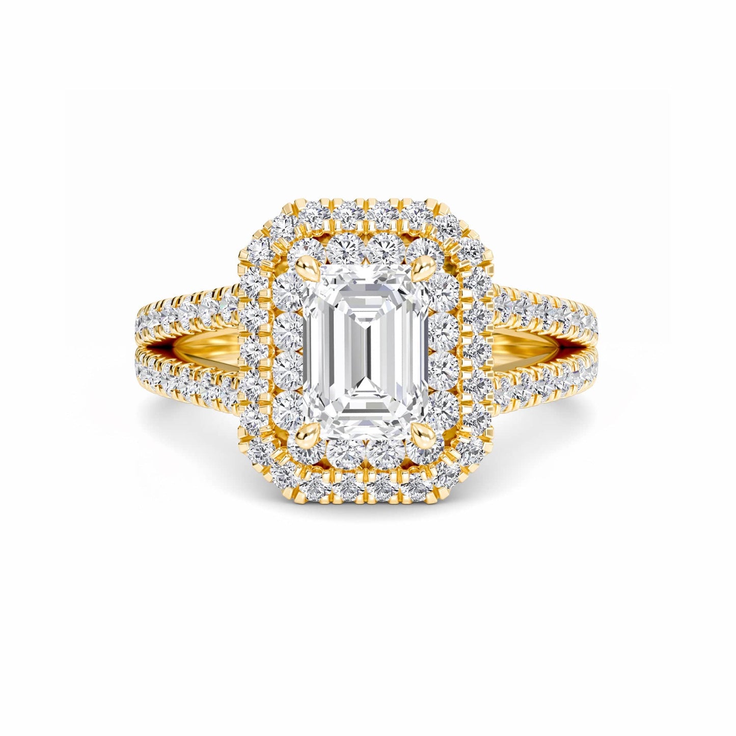 White Diamond Split Shank Double Halo Engagement Ring - Ananya