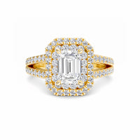 White Diamond Split Shank Double Halo Engagement Ring - Ananya