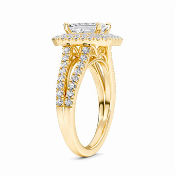White Diamond Split Shank Double Halo Engagement Ring - Ananya