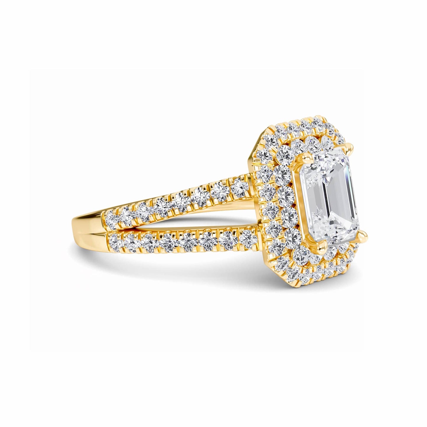 White Diamond Split Shank Double Halo Engagement Ring - Ananya