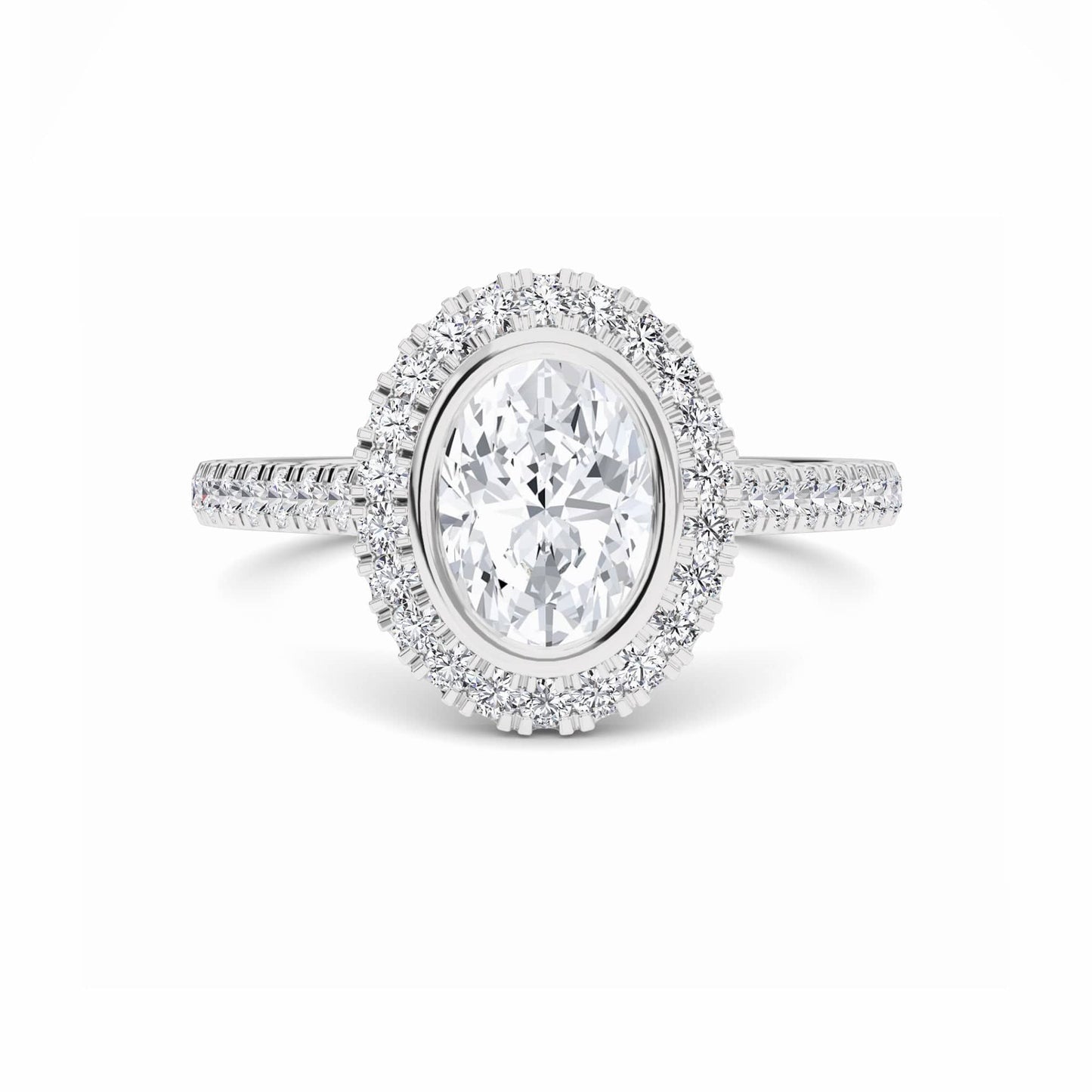 White Diamond Elegant Bezel-Set Pave Halo Engagement Ring - Vedika