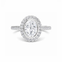 White Diamond Elegant Bezel-Set Pave Halo Engagement Ring - Vedika