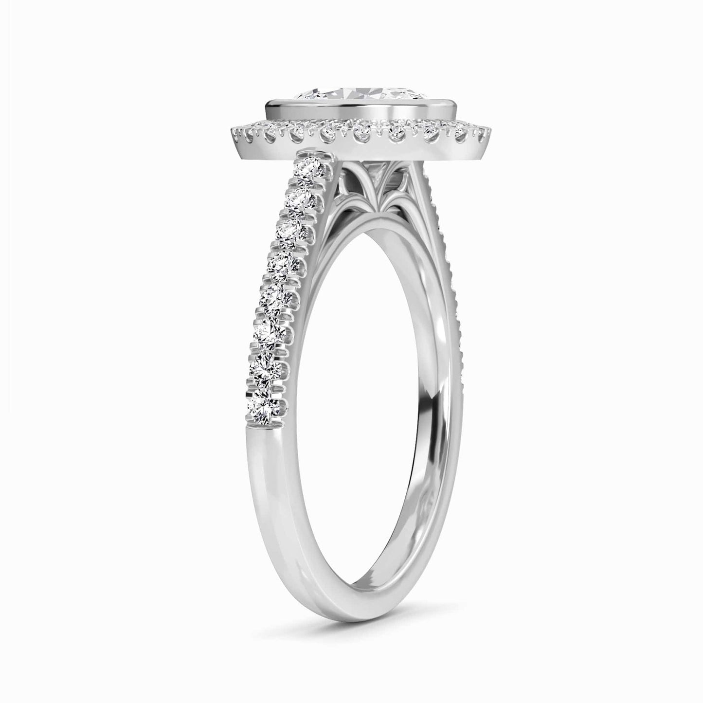 White Diamond Elegant Bezel-Set Pave Halo Engagement Ring - Vedika