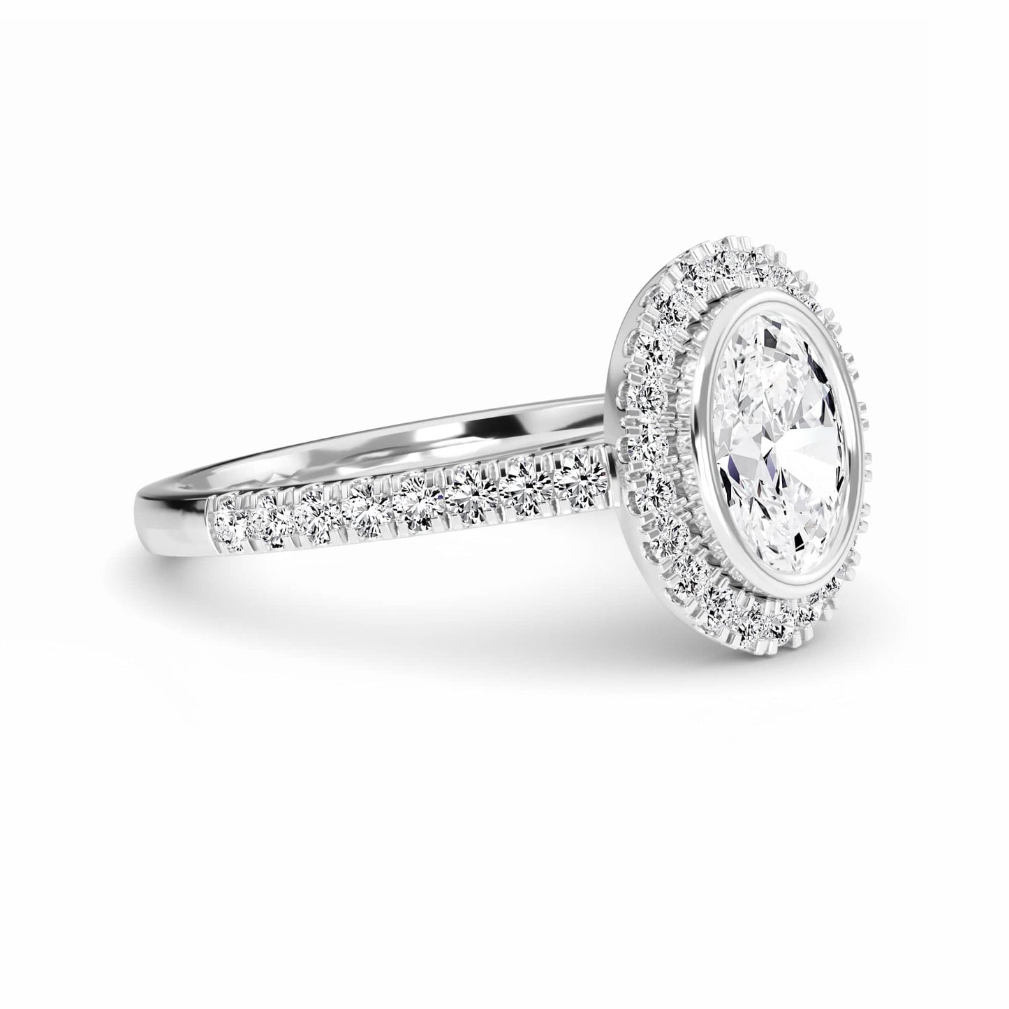 White Diamond Elegant Bezel-Set Pave Halo Engagement Ring - Vedika
